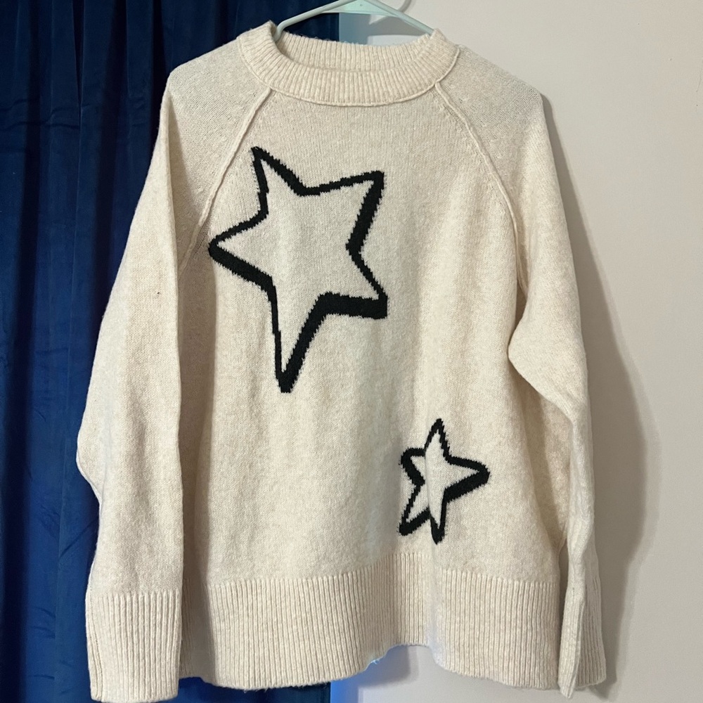 aerie Cream Sweater with Black Star Motif